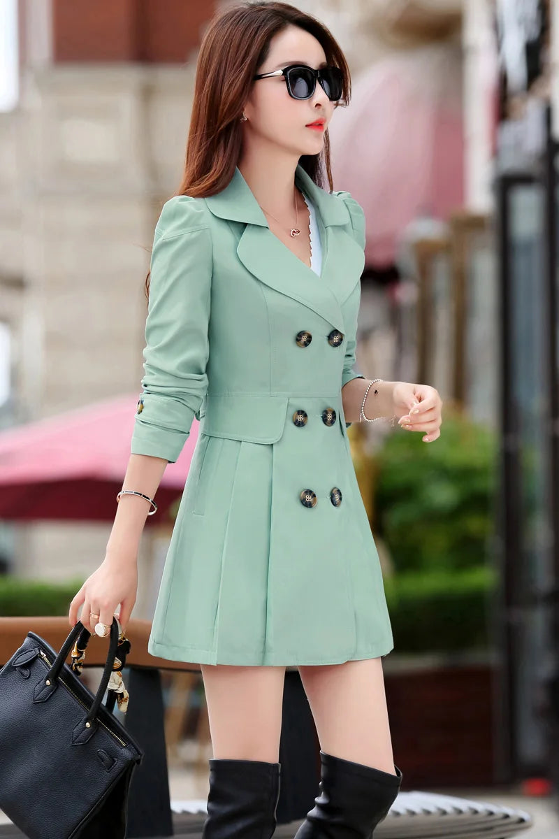 Trench Coat Women Double-Breasted Trench Coat Lace Female Autumn Casual Coats