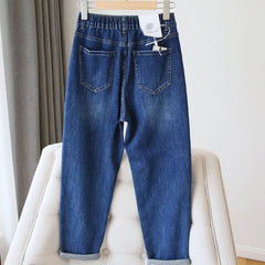 Oversize 5XL Ankle-Length Harem Jeans Baggy High Waist Womens Straight Denim