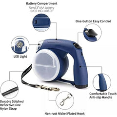 Retractable Dogs Leash Walking Leash with Light, Water Cups and Bags Holder