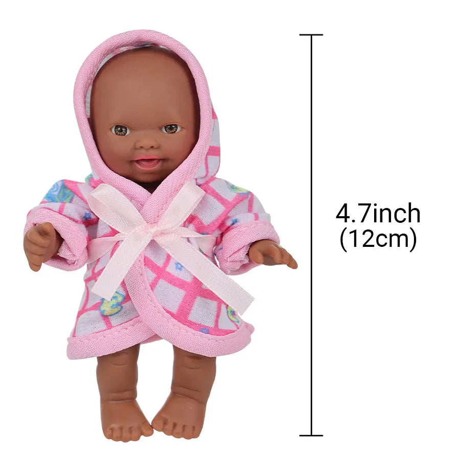 12cm Black Reborn Dolls  African Baby Doll With Pajamas Realistic Reborn Baby Doll For Kids Waterproof Vinyl Toys Gift