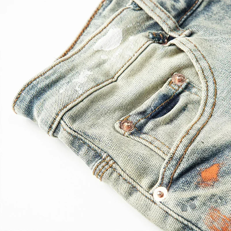 Purples jeans Men personalized cat whisker trousers American straight leg