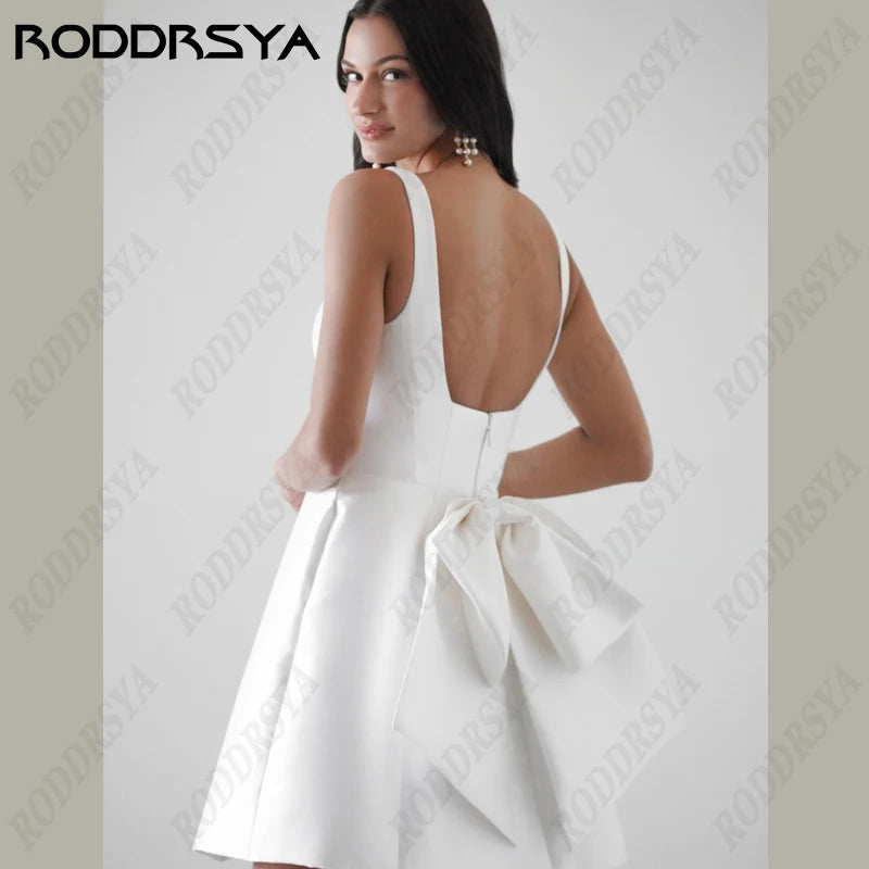 White Bridesmaid Dresses: Wedding Dress Square Collar Removable Bow