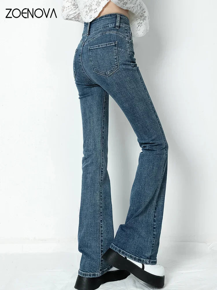 Flared Jeans Women Hip Lift High Waist Stretch Denim