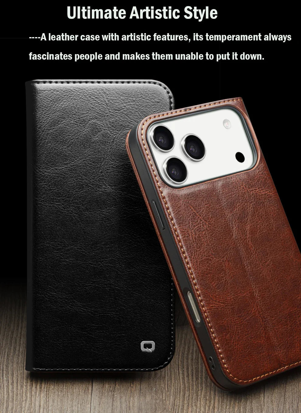 QIALINO Case for iPhone 17 Pro Max Luxury Ultra Slim Handmade Genuine Leather Wallet Card Slot Flip Cover for iPhone 17 Pro/Air