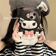 For iPhone X XS XR 11 12 Pro 13 14 Plus 15 Pro Max 13 Pro 3D Kawaii Dark Kuromi Style Cartoon Silicon Soft Phone Case Cover