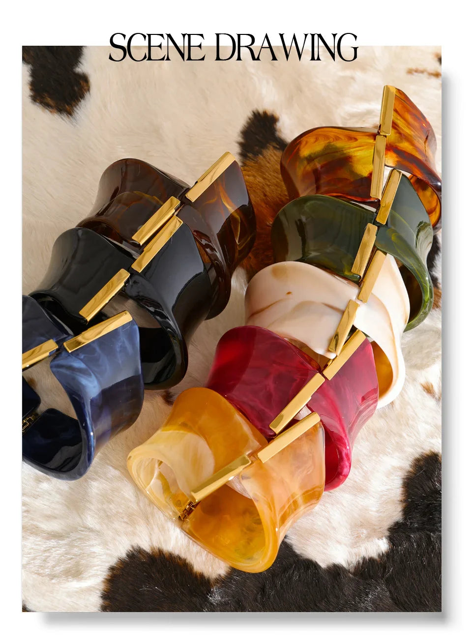 Yhpup 62mm Exclusive Design Multi-Color Acrylic Acetic Acid Wide Bracelet Bangle Stainless Steel Fashion Statement Jewelry 2025