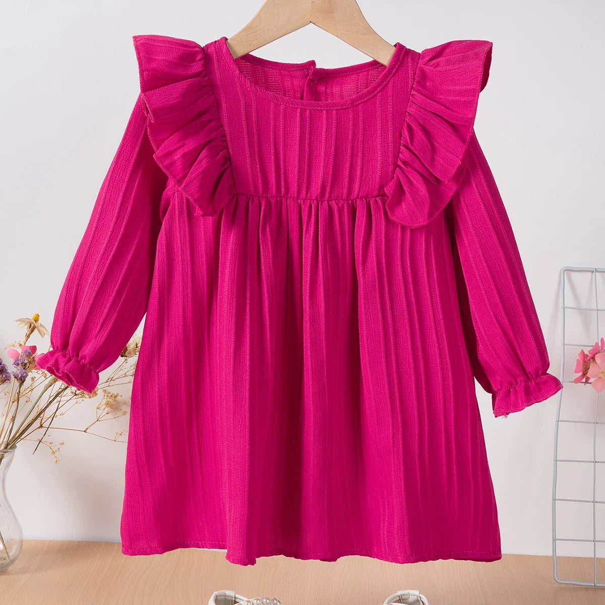 Baby Girl Fashion Autumn Dress Princess Style Solid Color Ruffle Edge Dress