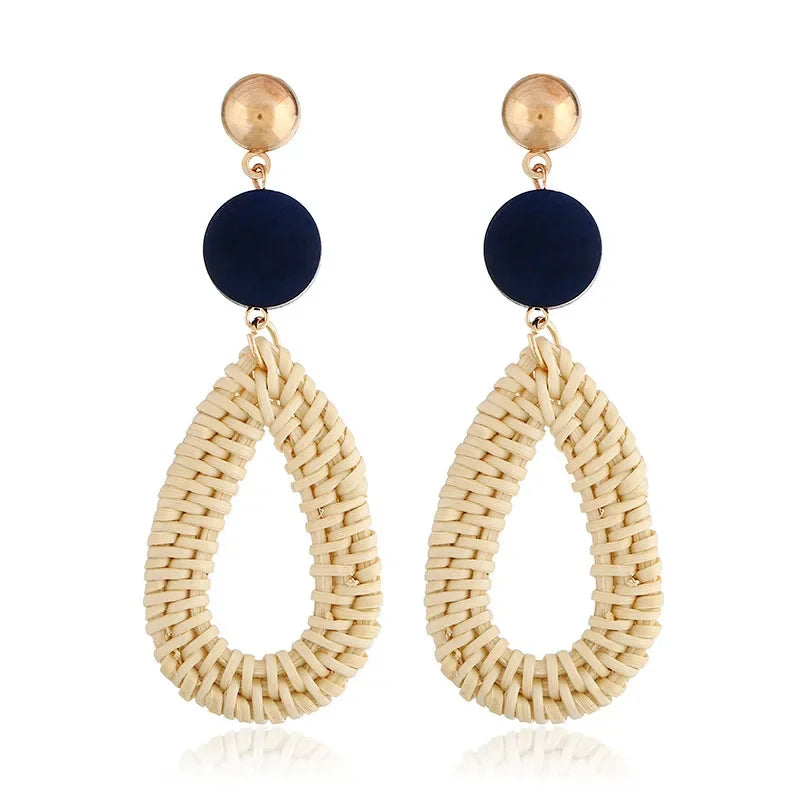 Personality Bamboo Rattan Hand-woven Geometry Drop Dangle Earrings for Women Temperament Summer Beach Stud Jewelry Holiday Gift