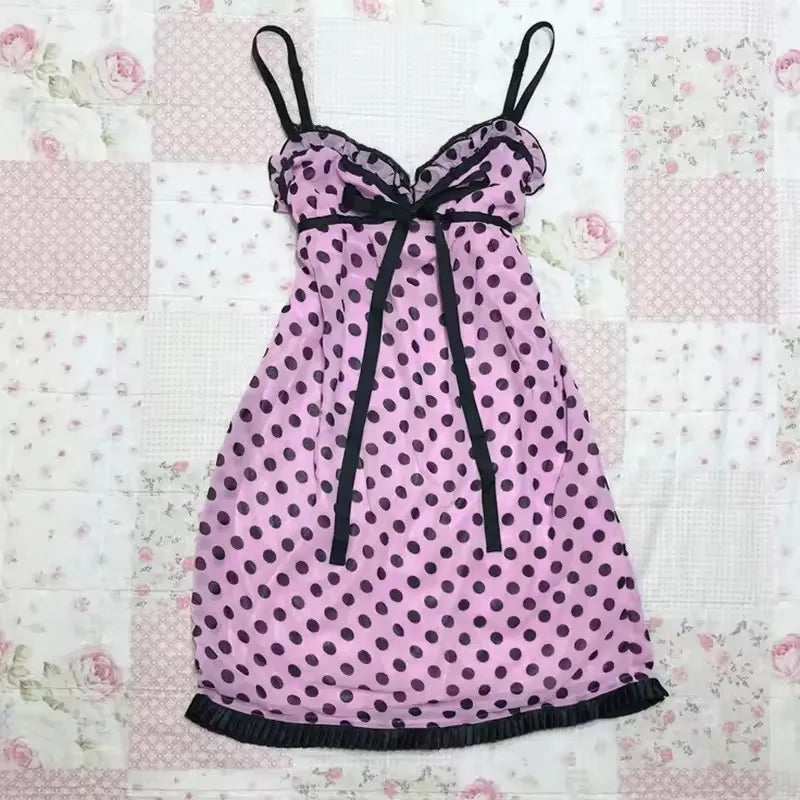 Harajuku Solid Lace Sweet Girly Dresses Elegant Strap Short Sleeve Suspenders Waist Dress Japanese Kawaii Bow Patchwork Clothes