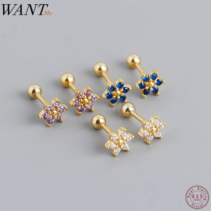 WANTME 925 Sterling Silver Fashion Korean Petal Screw Bead Stud Earrings for Women Charm Ear Bone Piercing Jewelry Accessories