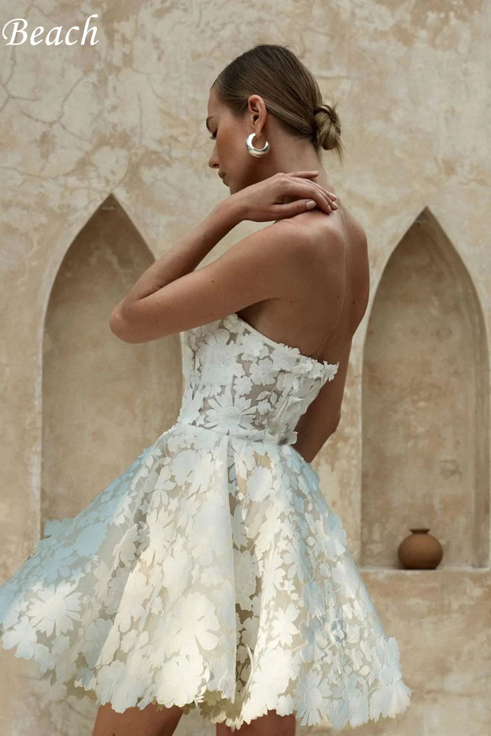 White Bridesmaid Dresses: Beach Sleeveless Mini Length Short Wedding Party Dress