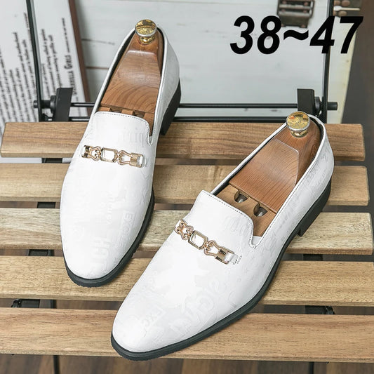 White Mens Casual Loafers Driving Moccasin Fashion Male Comfortable Business Formal Spring Leather Men Lazy Metal Dress Shoes