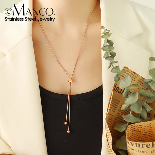 eManco Personalized Snake Chain Adjustable Y Necklace Clavicle Pendant Stainless Steel Necklace Women's Holiday Gift