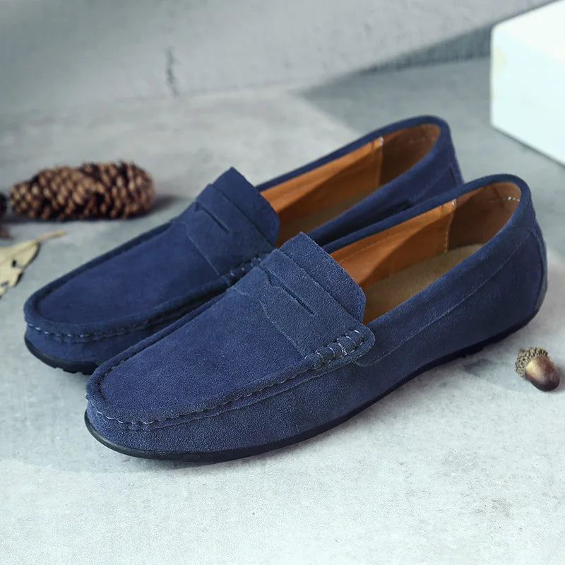 Suede Leather Designer Luxury Brand Smile Mens Casual Formal Loafers Slip On Moccasin Flats Footwear Male Driving Shoes for Men