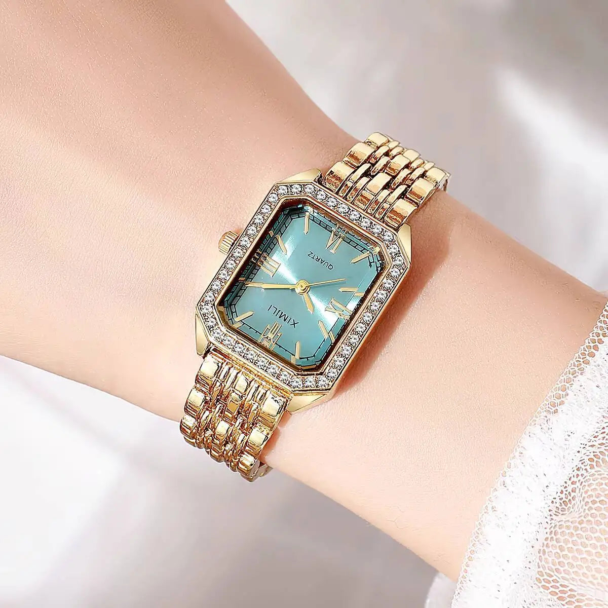 Fashion Rectangle Women Watches Ladies Rhinestone Quartz Watch Bracelet Strap Wristwatch Reloj Mujer（Without Box）