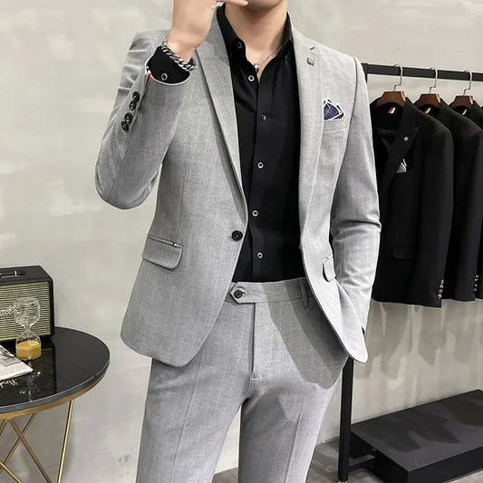 Elegant Two-Piece Groom Suit with Trousers for Weddings and Business Casual Events