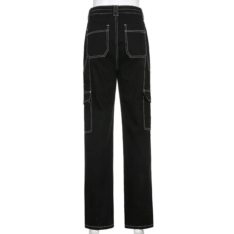 Biyaby Harajuku Pockets Patchwork Baggy Jeans Women Cargo Pants
