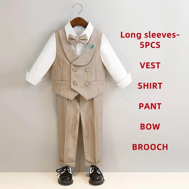Children's Boys Khaki Striped Suit Set Formal Luxurious Kids Boys Wedding Suit Elegant Kids Boy Suit 1-10Y Boys Suits Outfit Set