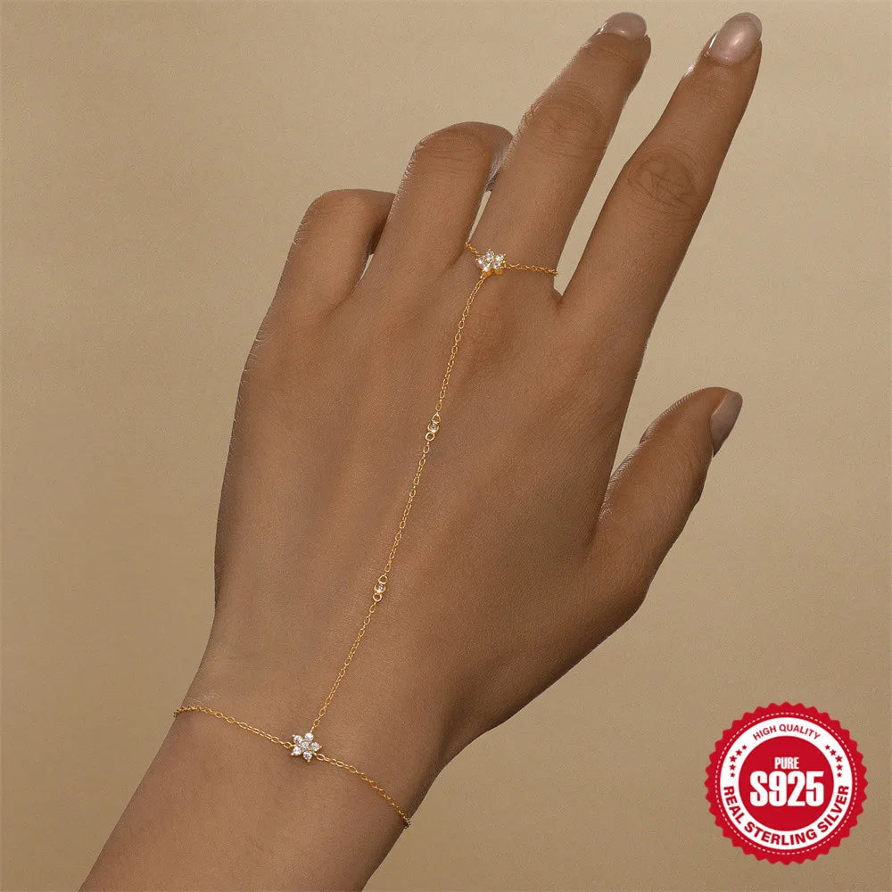 CANNER Minimalism Octagonal Star Finger Bracelet For Women 925 Sterling Silver Ins Flower Multi-layer Bracelet Fine Jewelry