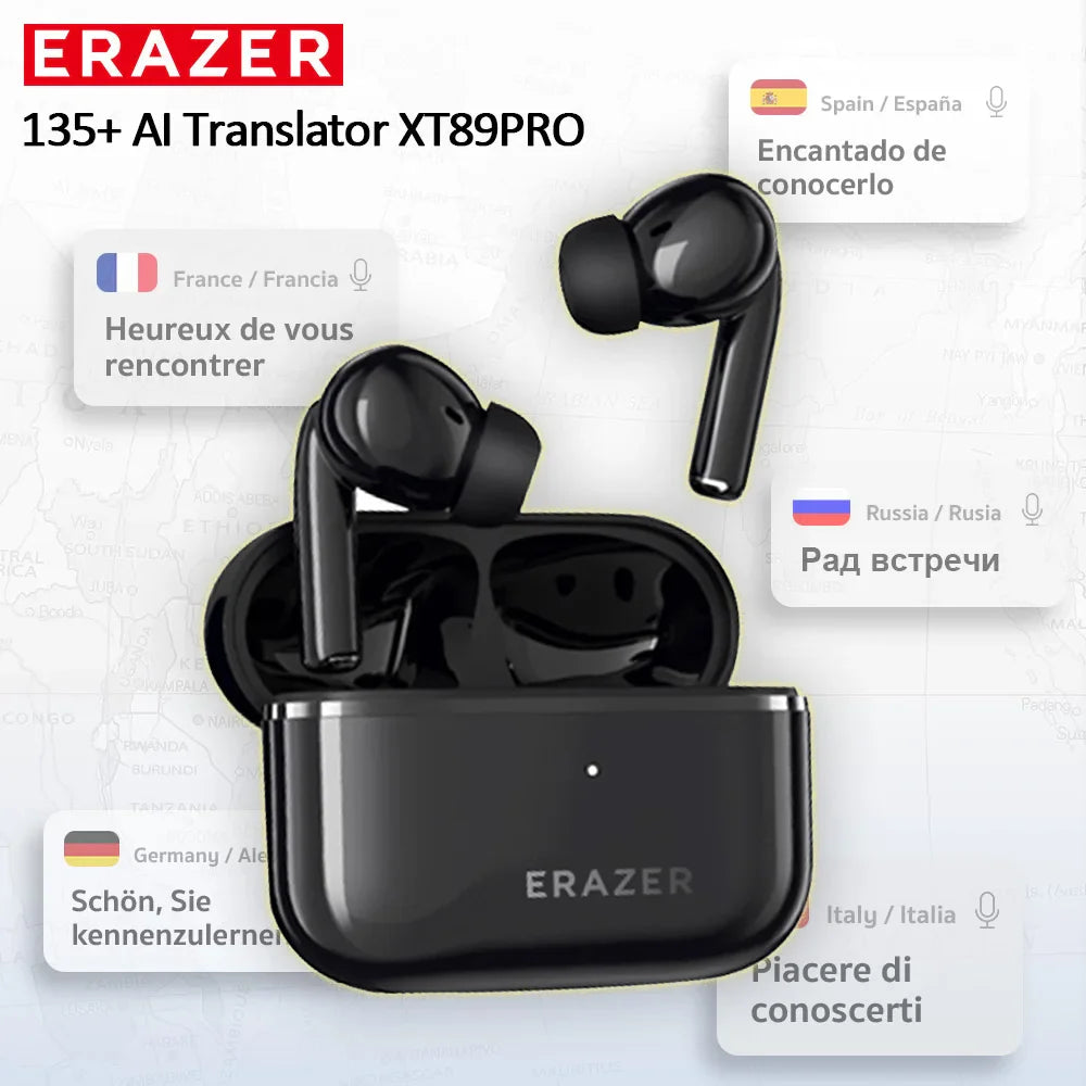 AI Translator Earbuds Erazer XT89PRO Bluetooth Earphones Game Low Latency Wireless Headphones In-Ear Noise Reduction Softpads