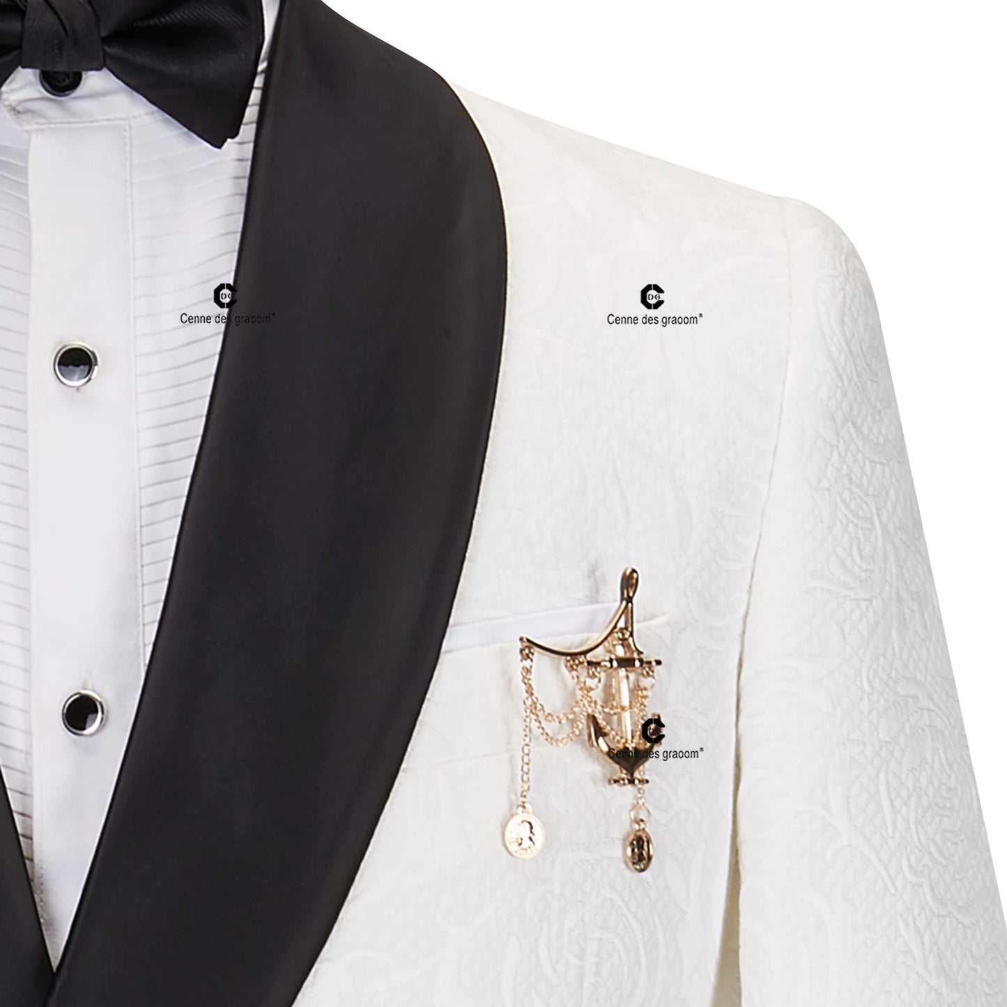 Tuxedo for Mens: Men Suits Black and White Floral Paisley Tuxedo Pants Double Breasted