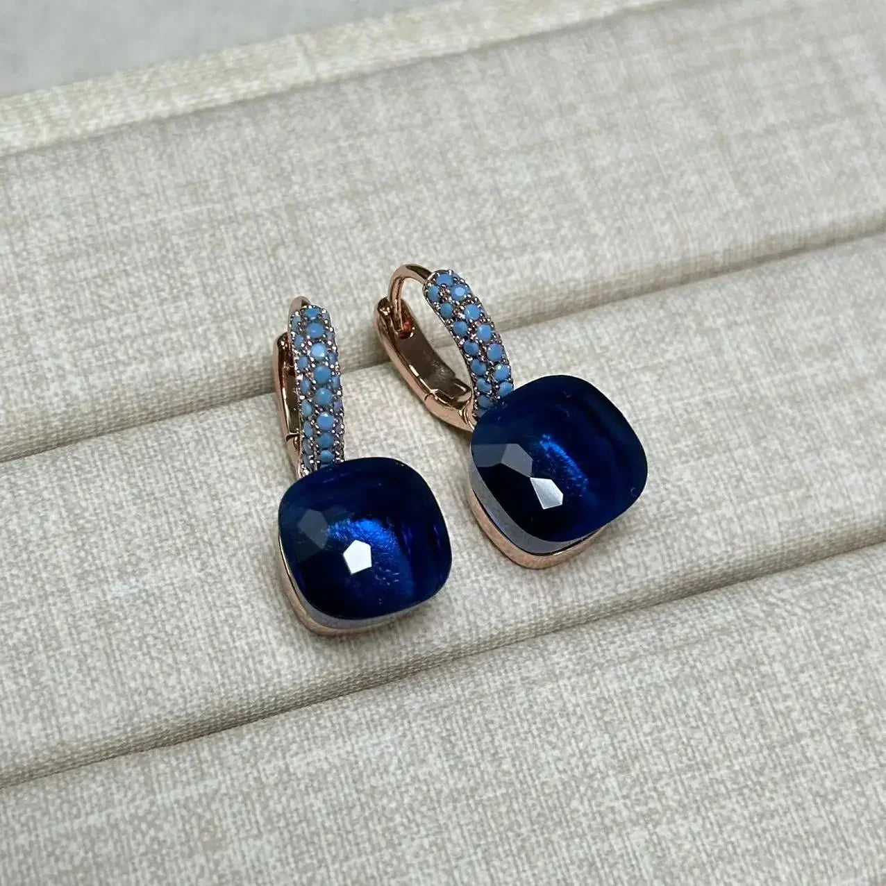 10.6mm Nudo Earrings Inlay Turquoise Zircon For Women Blue Topaz Drop Candy Square Crystal Earring Fashion Jewelry Gift