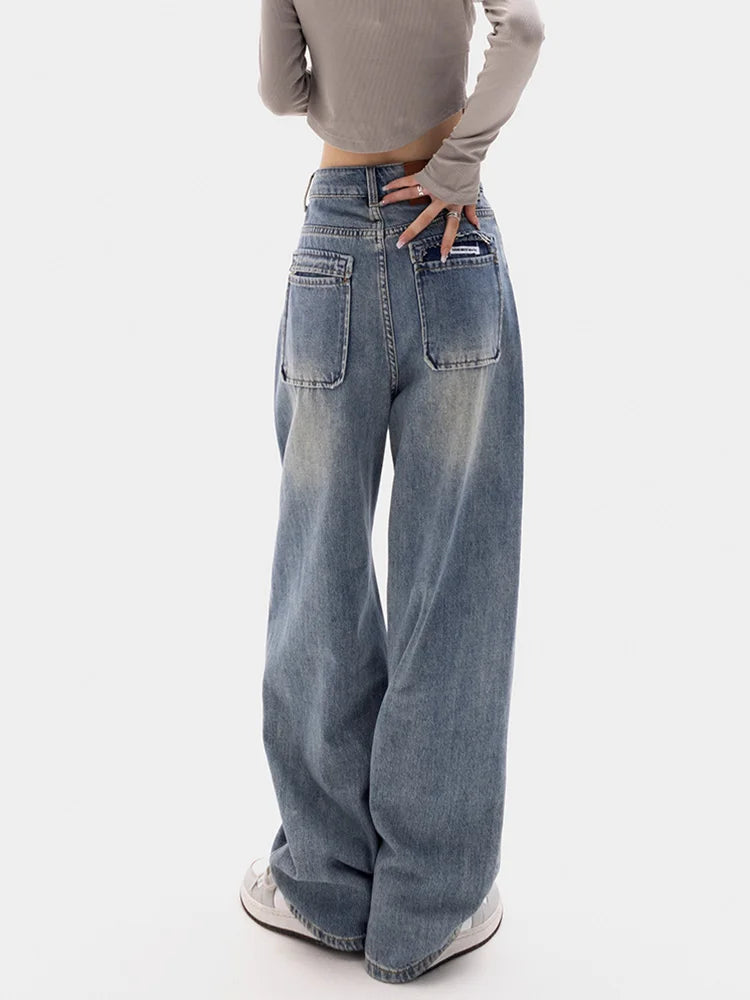 Baggy Jeans Women High Waisted Jeans Wide Leg Denim Pants Light Blue Loose Trousers