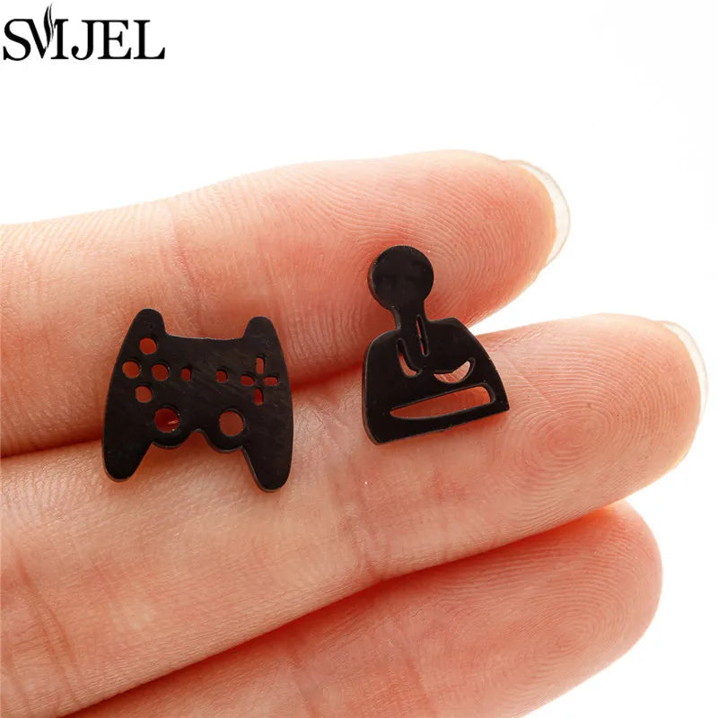 Golden Vintage Mandala leaf Pineapple Earrings for Women Trend Fairy Cup Stainless Steel Earring Punk Game Controller Studs Gift