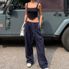 Women Low Waist Loose Wide Leg Pants Quick Drying Footed Cargo Pants