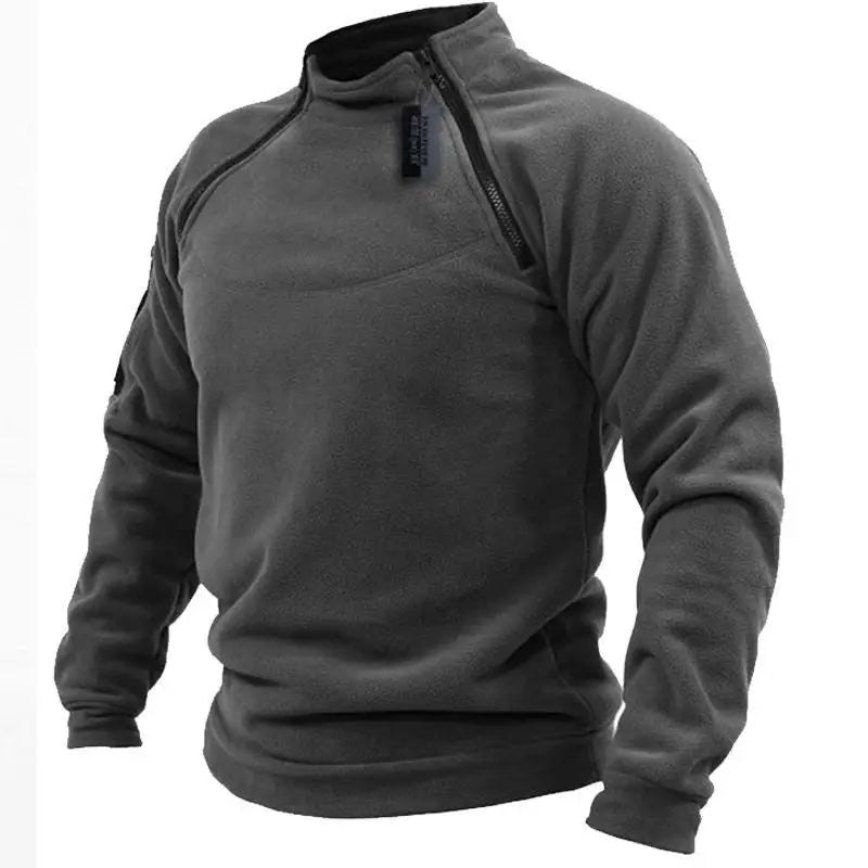 Double Zipper Solid Color Pullover for Men Stand Collar Sweatshirt Winter Windproof Coat