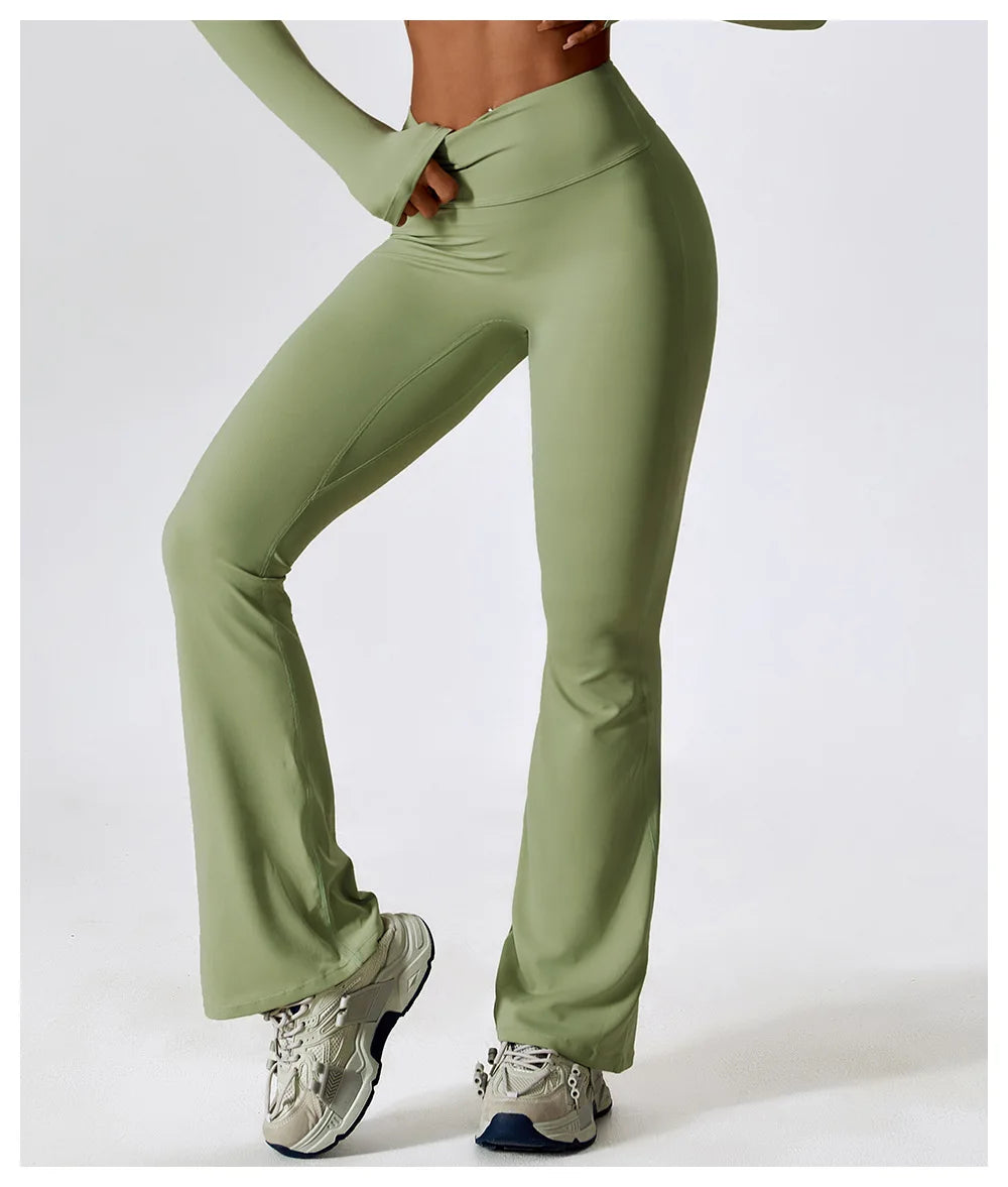 Women Wide-leg Pants Yoga Leggings Tights High Waist Leisure Flared Pants Dance
