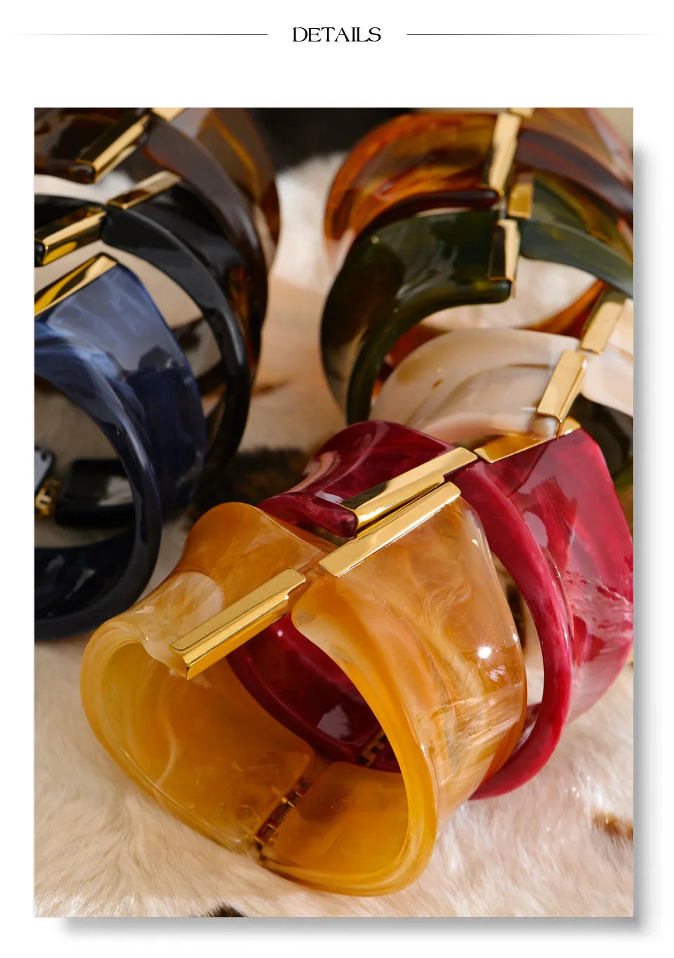 Yhpup 62mm Exclusive Design Multi-Color Acrylic Acetic Acid Wide Bracelet Bangle Stainless Steel Fashion Statement Jewelry 2025