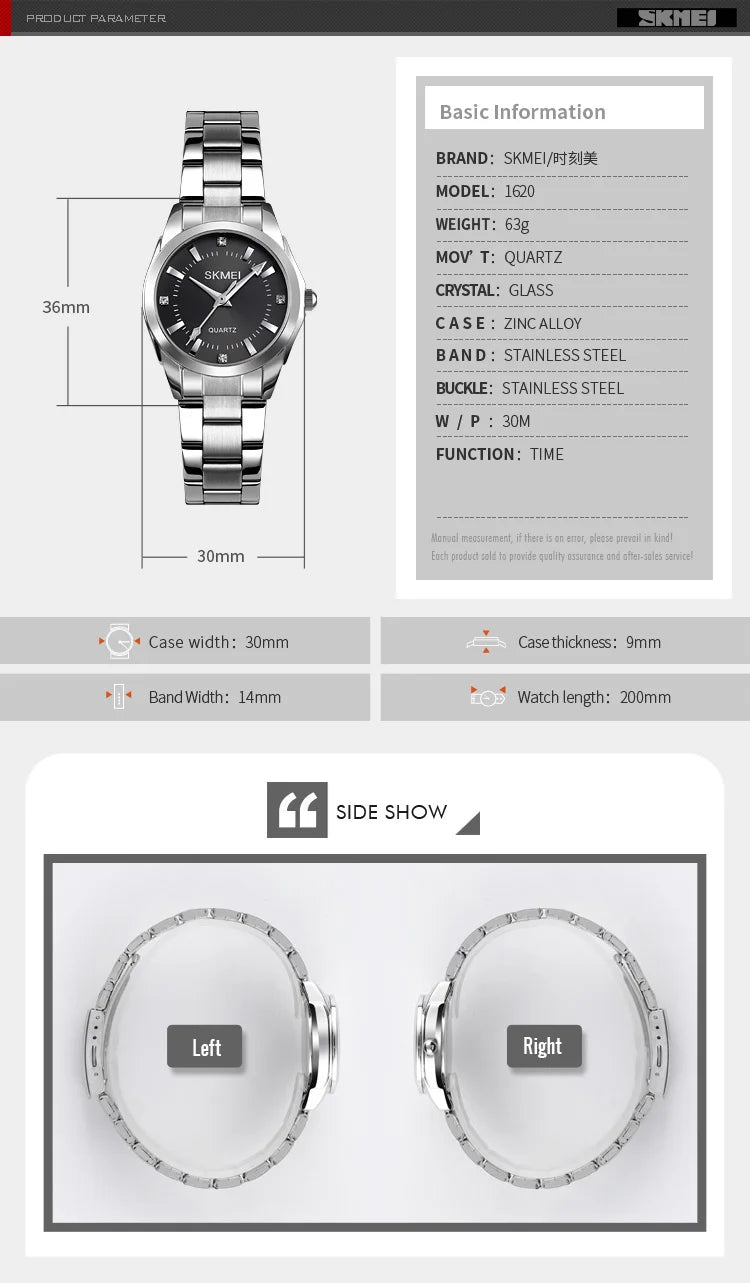 Skmei Japan Movement Luxury Quartz Watches For Women Thin Lady Hour Ladies Reloj Mujer Fashion Simple Quartz Women Watch 1620