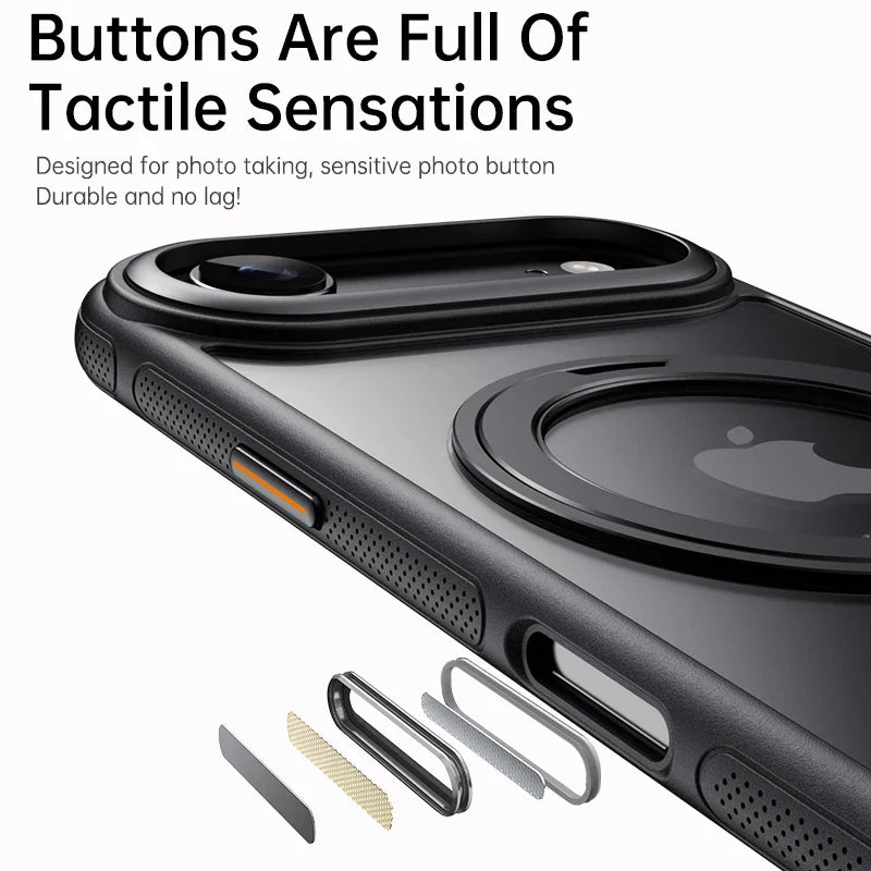 360° transparent Round ring Case for IPhone 12 13 14 15 16 Pro Max Fall prevention funda Cover sling Metal buttons 17 Air case