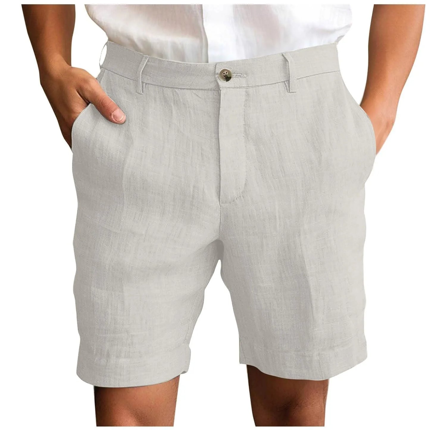 2025 Summer Cotton Linen Shorts for Men Solid Casual Button Pocket Beach Shorts Men's Comfortable Simple Vacation Leiture Pants