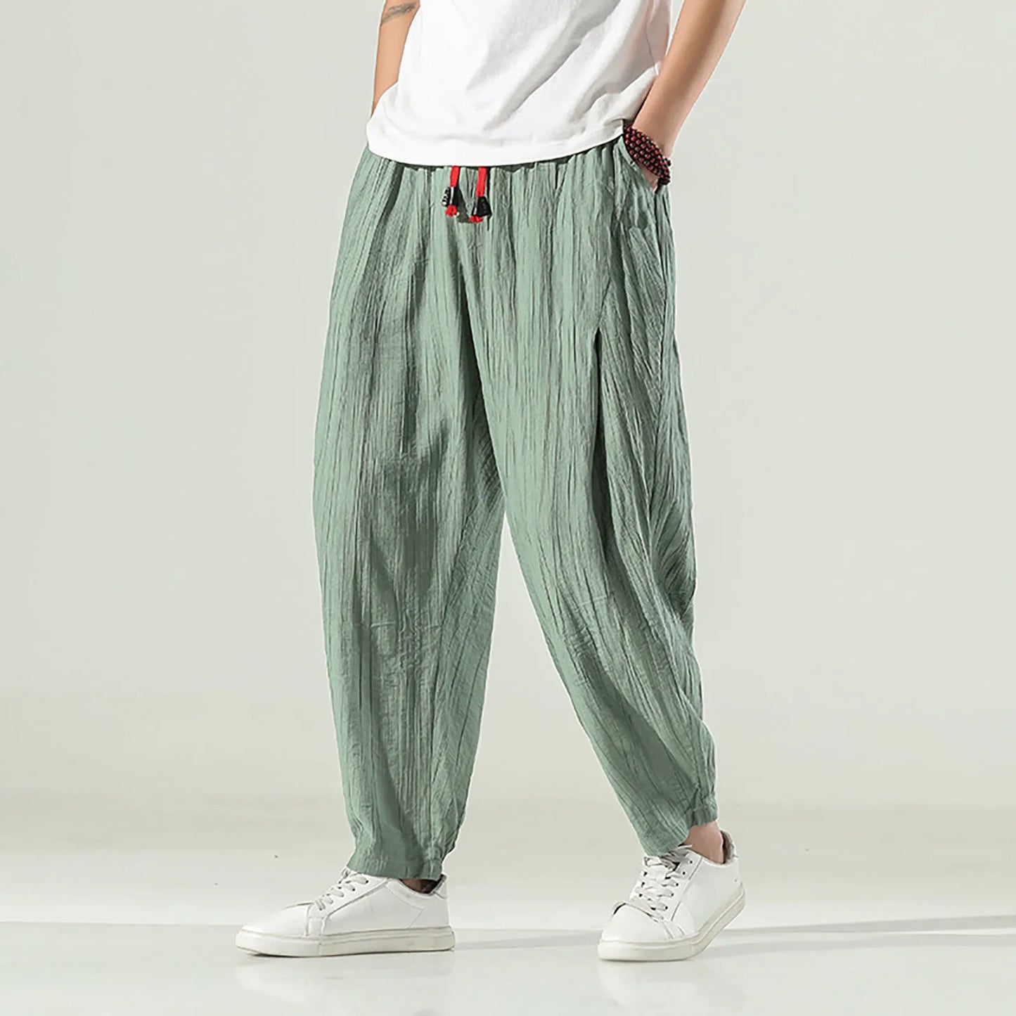 Solid Color Harem Pants Fashion baggy Bottoms Casual Joggers Men'S Elasticated