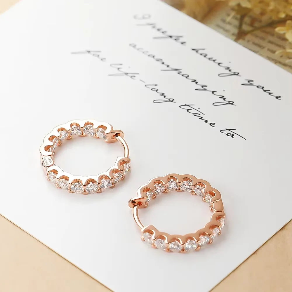 Serenty 2.6cttw D Color 3mm All Moissanite Hoop Earrings For Women S925 Silver Bull Head Wedding Stud Earring Plated 18K Jewelry