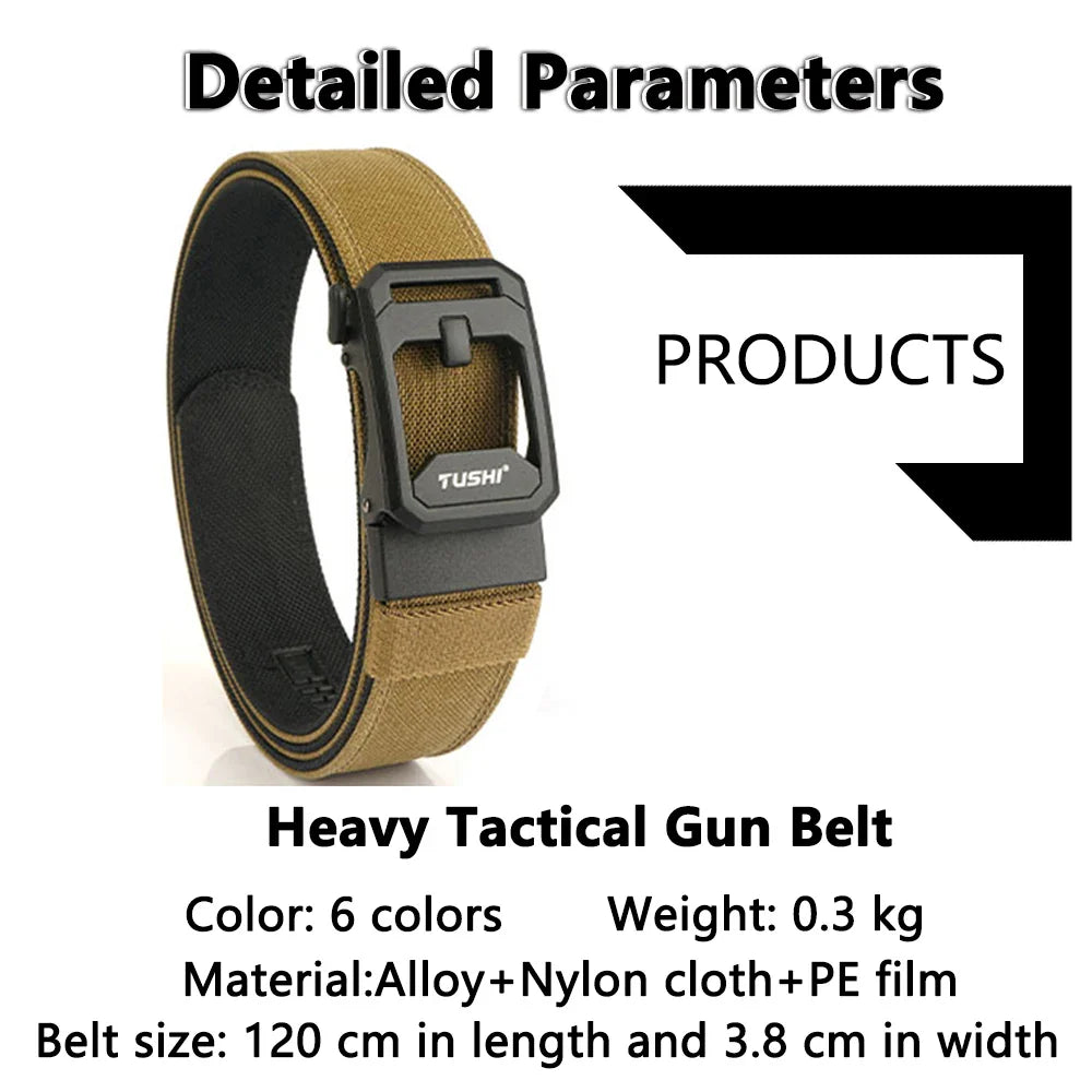 TUSHI Hard Tactical Belt for Men Sturdy Nylon Metal Automatic Buckle Police Duty Military Belt Outdoor Girdle IPSC Accessories