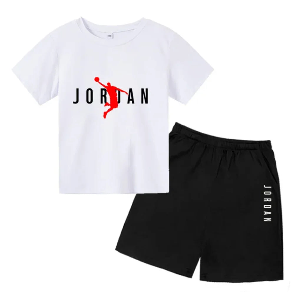 Basketball star Printing Children's T-shirt Tops +Shorts Fashion Leisure Clothing Toddler 3-12 Year Boys Girls Round neck Set