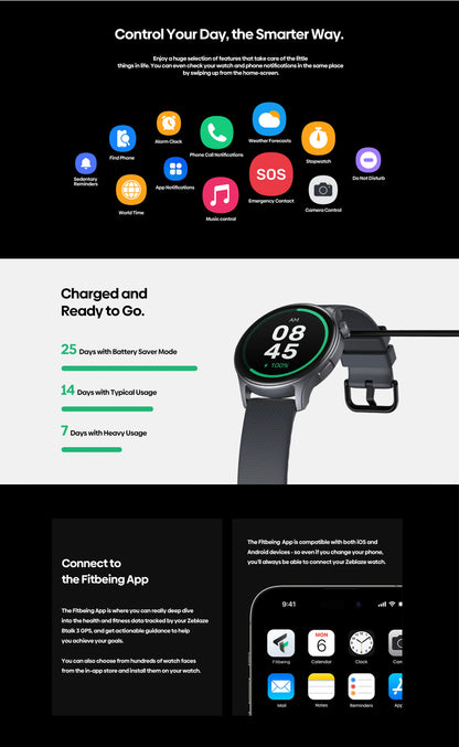New Zeblaze Btalk 3 GPS Smartwatch 1.43" AMOLED Screen Dual Straps Make/Answer Phone Calls Heart Rate SpO2 Stress Tracking Watch