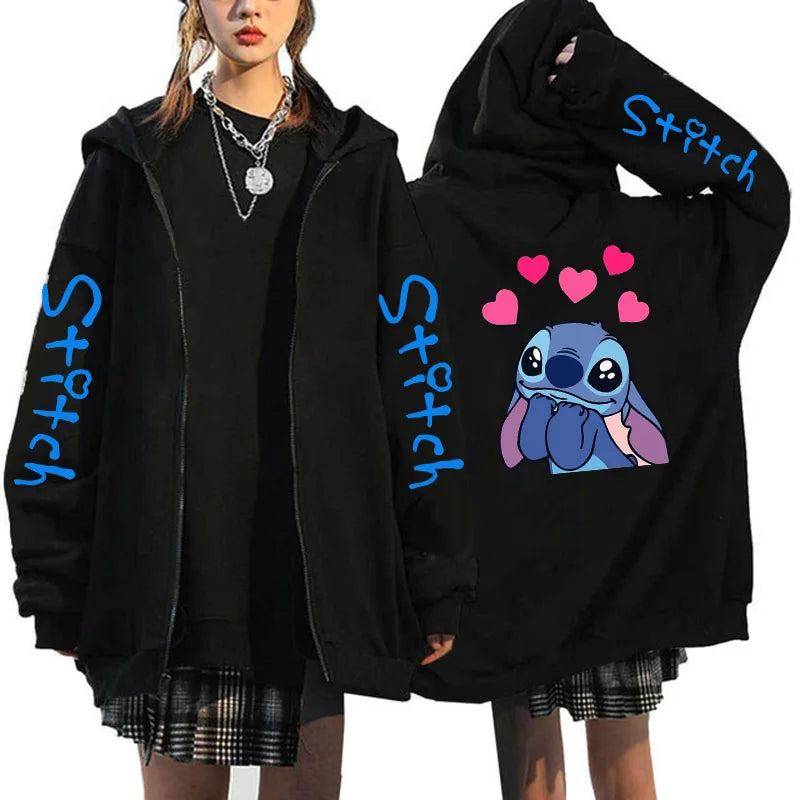 Oversized Y2k Zip-up Hoodie Disney Women's Lilo & Stitch Costume Winter Clothes