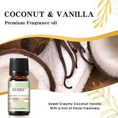 EUQEE 10ML Coconut Vanilla Bubble Gum Fragrance Oil For Making Candle, DIY Soap Coffee Cake Cedarwood Premium Aroma Oils