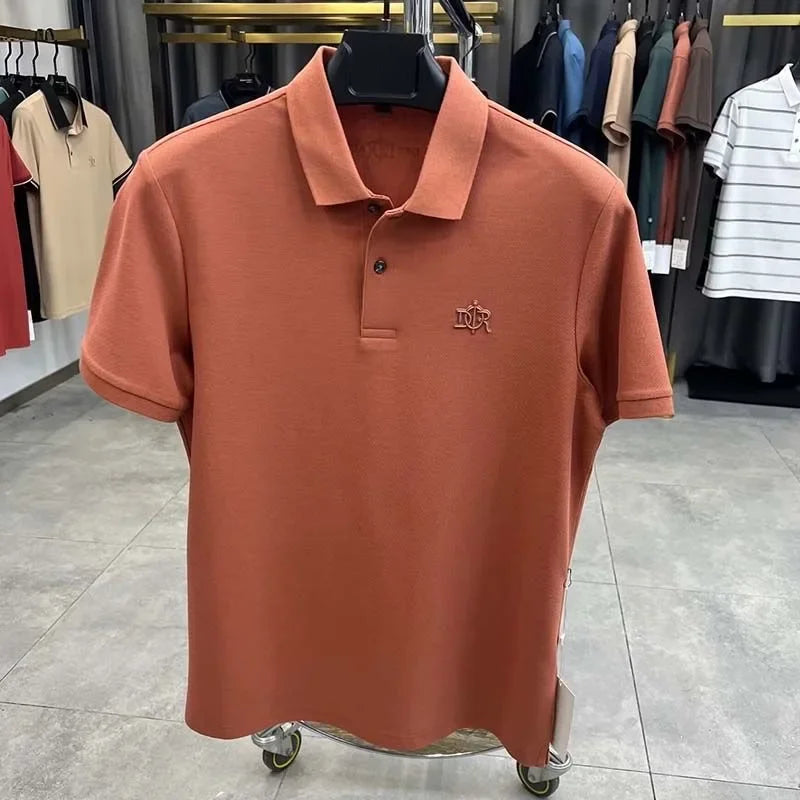 Premium 100% cotton men's short sleeve polo shirt luxury fashion brand letter embossed summer new business casual lapel T-shirt