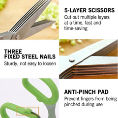 Muti-Layers Kitchen Scissors Stainless Steel Vegetable Cutter Scallion Herb Laver