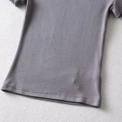 Casual Summer Woman Skinny Fit T-shirt Tight Short-Sleeve O-neck Tee Basic Solid Crop Tops T Shirt