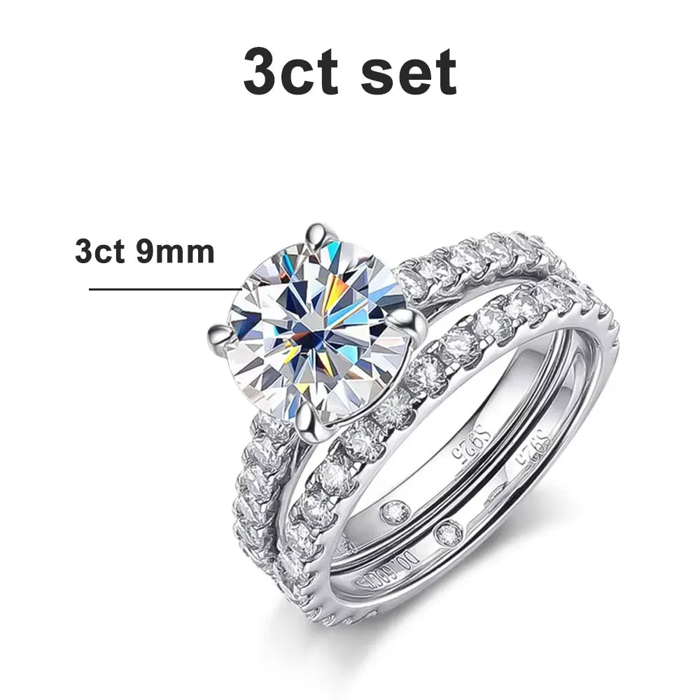 KNOBSPIN D VVS1 Moissanite Rings for women Sparkling Diamond Bridal Sets with GRA s925 Sterling Sliver Plated 18k Eternity Band
