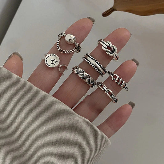 Silver Color Rings Fashion Couples Hip Hop Vintage Simple Geometric