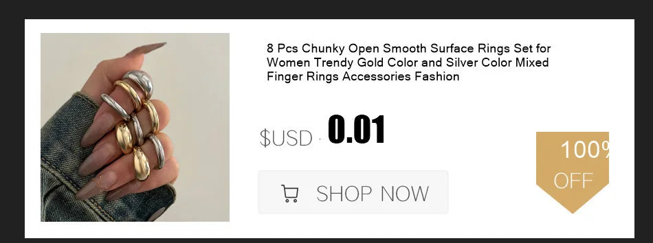 8 Pcs Chunky Open Smooth Surface Rings Set for Women Trendy Gold Color and Silver