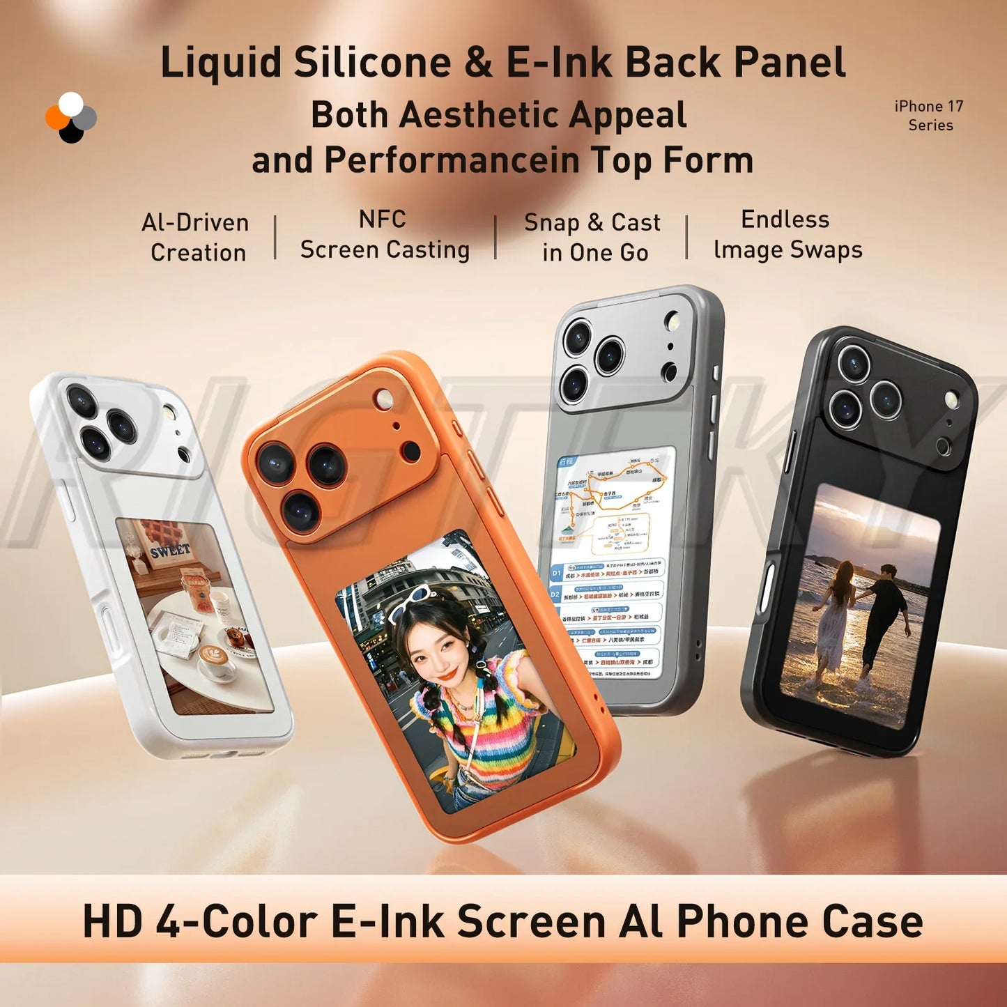 For IPhone 17 Pro Max 17Pro 17 E-ink Mobile Phone Cases Screen Image Ai NFC technology Transmission DIY No Battery Tech Cover