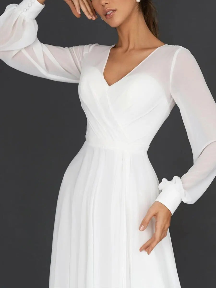 Evening wear Dresses: Ankle-Length Long Sleeved Chiffon Formal Dress Women